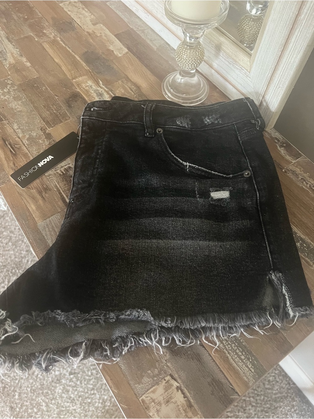 Fashion Nova Black Distressed Frayed Hem Denim Skirt
